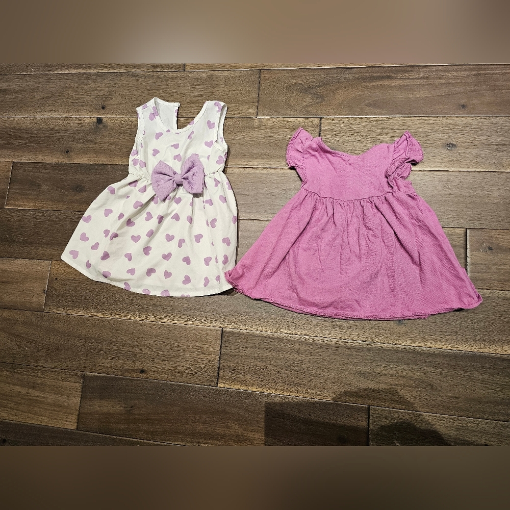 Bundle 2 Baby Dresses 12β18M Purple & White Heart Dress Flawed